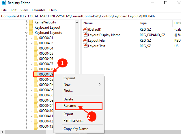 rename-the-key إصلاح: Windows يحتفظ تلقائيًا بإضافة تخطيط لوحة المفاتيح EN-US في Windows 10