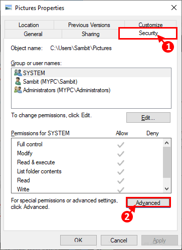 security_advanced-1 كيفية حذف الملفات المحمية بواسطة TrustedInstaller في Windows 10