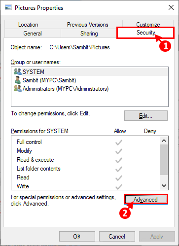 security_advanced كيفية حذف الملفات المحمية بواسطة TrustedInstaller في Windows 10