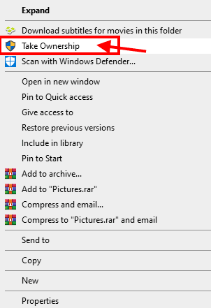 take-ownership-1 كيفية حذف الملفات المحمية بواسطة TrustedInstaller في Windows 10