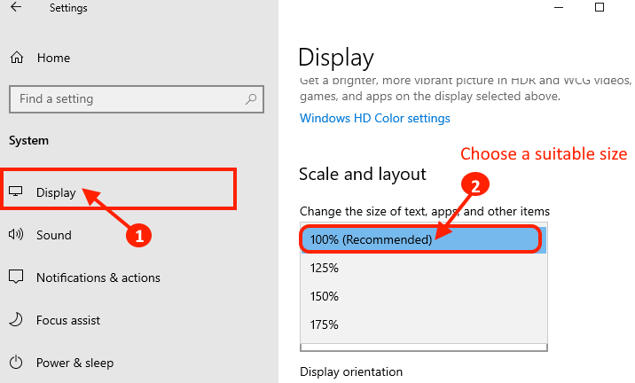 text-sizea إصلاح التطبيقات التي تظهر غير واضحة في Windows 10