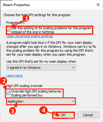 toggle-DPI-settingss إصلاح التطبيقات التي تظهر غير واضحة في Windows 10