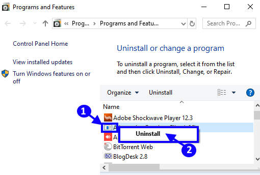 uninstall-a-program إصلاح: خطأ فادح في البنية الأساسية في نظام التشغيل Windows 10