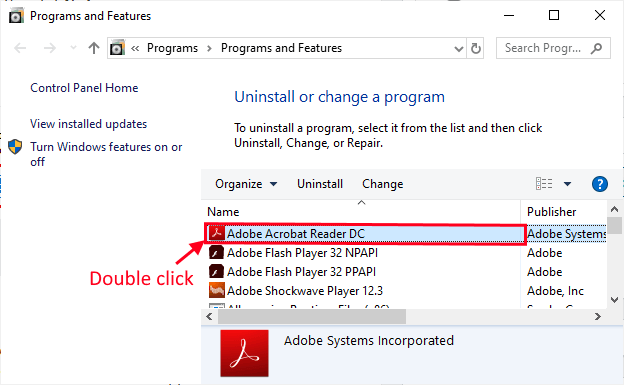 uninstall-adobe-reader 8 طرق لإلغاء تثبيت التطبيقات / البرامج في نظام التشغيل Windows 10