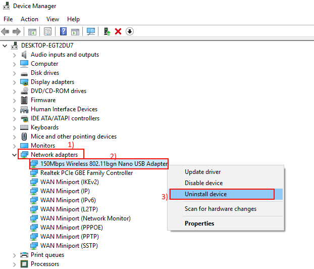 unistall-network-adapter إصلاح: خطأ خدمة سياسة التشخيص لا تعمل على Windows 10