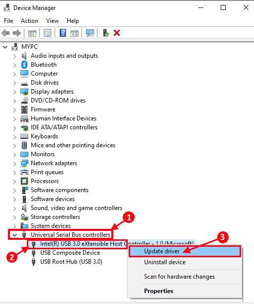 update-driver_usb-1 إصلاح: اختفاء خيار تشغيل Bluetooth On إيقاف / Off في Windows 10