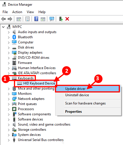 update_keyboard إصلاح: مفتاح طباعة الشاشة Print Screen لا يعمل على نظام التشغيل Windows 10