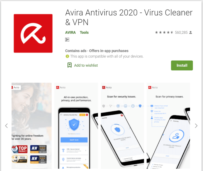 Avira Antivirus 768x649 1 - أفضل 10 برامج مكافحة فيروسات مجانية لنظام Android في 2020
