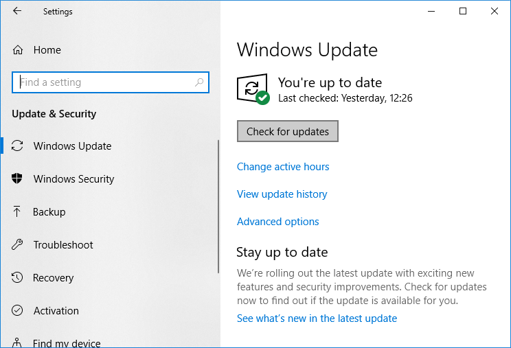 Check-for-Windows-Updates إصلاح صوت الكمبيوتر منخفض للغاية على Windows 10