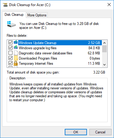 Check-or-uncheck-items-you-want-to-include-or-exclude-from-Disk-Cleanup إصلاح غير قادر على تحميل تحديث Windows 10 Creators