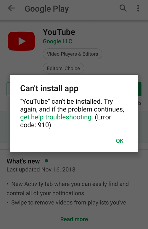 إصلاح خطأ لا يمكن تثبيت التطبيق Code 910 على متجر Google Play - %categories