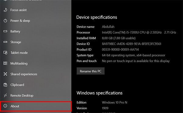 How-to-check-RAM-on-Windows-10-from-Settings-About كيفية التحقق من مقدار ذاكرة الوصول العشوائي لديك على Windows