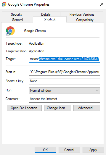 تغيير حجم ذاكرة التخزين المؤقت في Chrome في نظام التشغيل Windows 10 - %categories