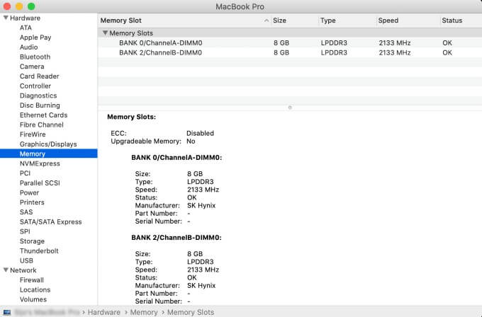 Mac-System-Report-RAM كيفية التحقق من ذاكرة الوصول العشوائي رام على ماك