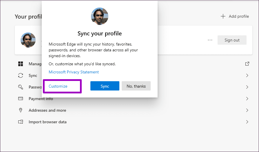 Microsoft-Edge-Chromium-Sync-Passwords-Bookmarks-Extensions-5_4d470f76dc99e18ad75087b1b8410ea9 كيفية مزامنة كلمات المرور والإشارات المرجعية والإضافات في Microsoft Edge