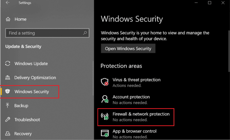 Now-under-Protection-areas-option-click-on-Network-Firewall-protection-768x466-1 إصلاح غير قادر على تحميل تحديث Windows 10 Creators