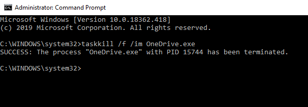 Once-all-the-running-process-of-OneDrive-is-terminated-you-will-see-a-success-message كيفية تثبيت أو إلغاء تثبيت OneDrive في Windows 10