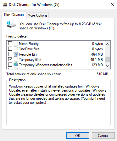 Under-Files-to-delete-check-the-boxes-want-to-delete-like-Temporary-files-etc. إصلاح غير قادر على تحميل تحديث Windows 10 Creators