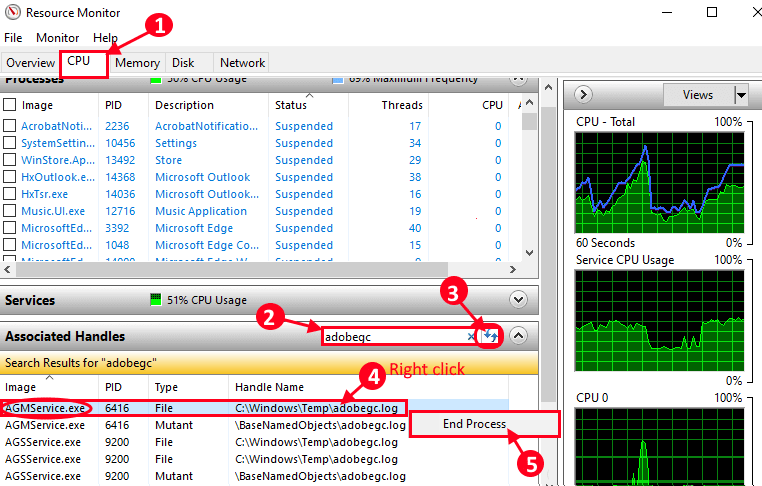 adobegc-resource كيفية معرفة العملية التي تأمن الملف أو المجلد في Windows 10