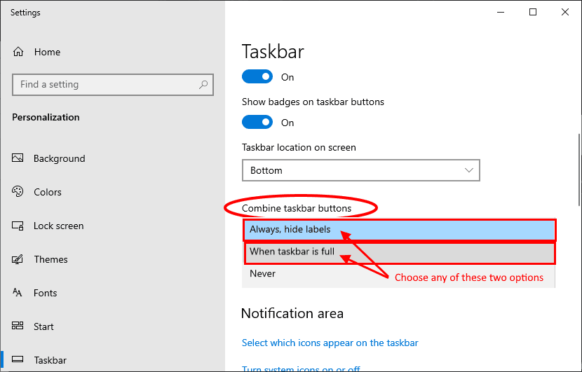 always-hide-labels كيفية إخفاء / إظهار النصوص بجانب الرموز في شريط المهام على Windows 10