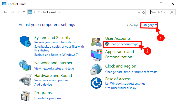 change-account-type_control-panel كيفية تغيير الحساب الإداري administrator الموجود بالفعل في Windows 10