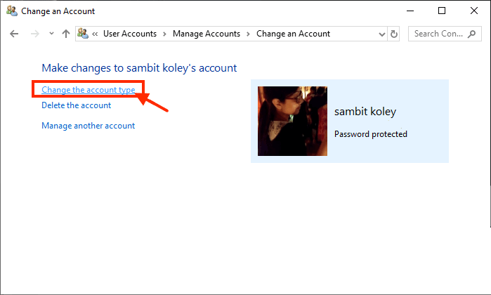 chnage-account-type كيفية تغيير الحساب الإداري administrator الموجود بالفعل في Windows 10