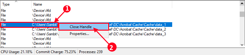 close-handle كيفية معرفة العملية التي تأمن الملف أو المجلد في Windows 10