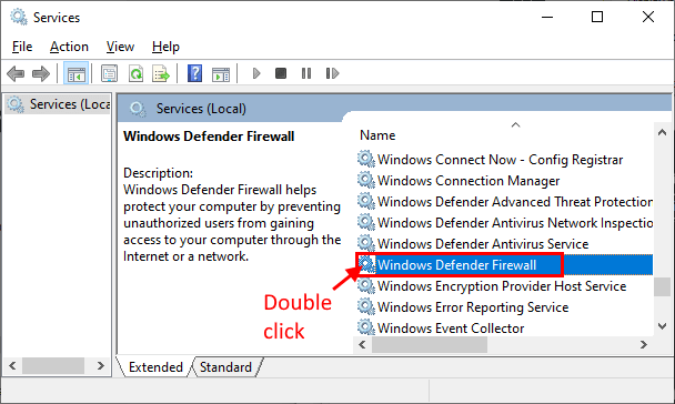 defender-firewall_double-click إصلاح: خطأ لم تعد هناك نقاط نهاية متاحة من معين نقطة النهاية في Windows 10