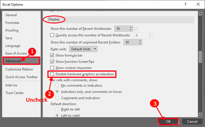 disable-hardware-accleration إصلاح: مشكلة Excel Sheet باللون الرمادي في Windows 10