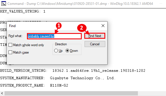 find-next كيفية قراءة ملفات تفريغ الذاكرة في Windows 10