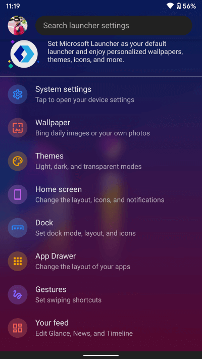 microsoft-settings_935adec67b324b146ff212ec4c69054f أفضل 5 Launch­ers لينشر للـ Android مع دعم السمة