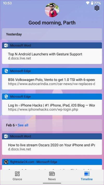 microsoft-timeline_935adec67b324b146ff212ec4c69054f أفضل  5 Launch­ers لانشر أندرويد بدعم الإيماءات