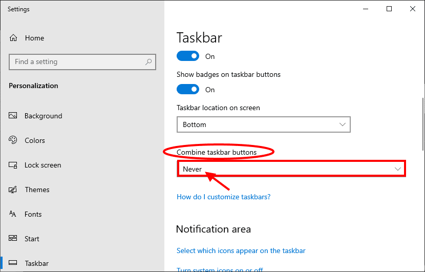 never_comnine-task-bar-buttons كيفية إخفاء / إظهار النصوص بجانب الرموز في شريط المهام على Windows 10