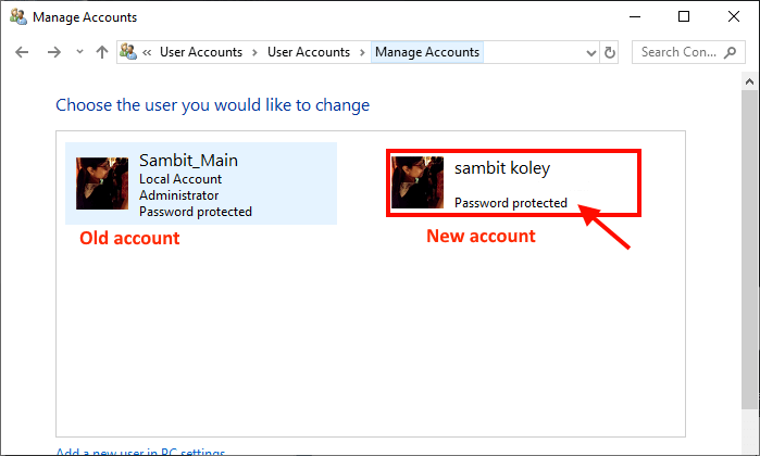 new-account-click كيفية تغيير الحساب الإداري administrator الموجود بالفعل في Windows 10
