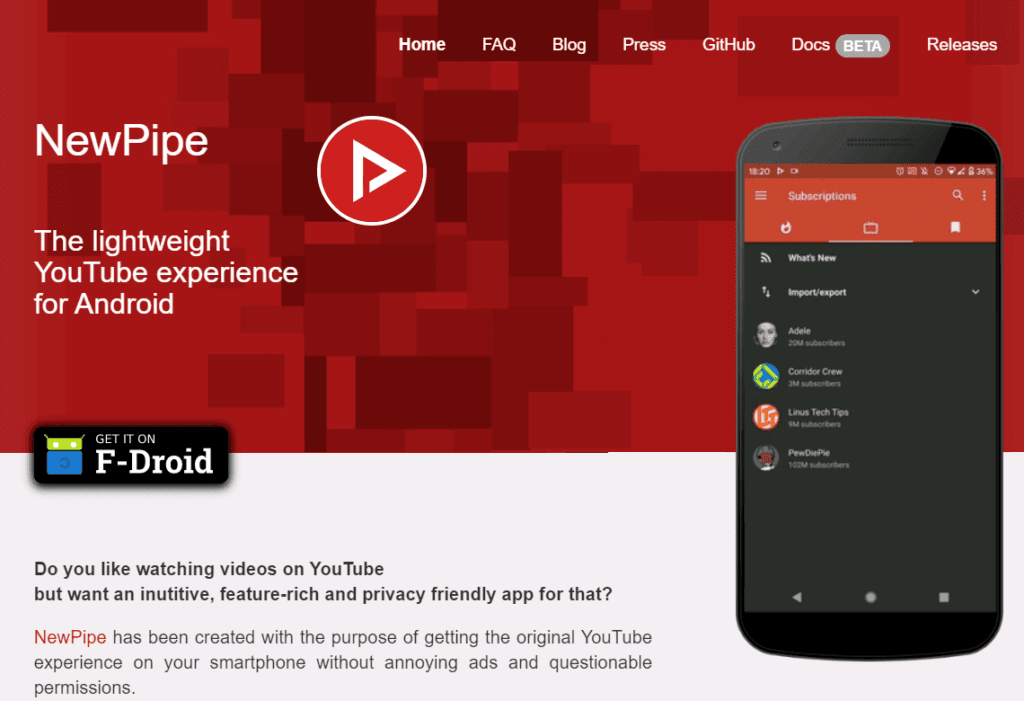 newpipe-1024x701-1 أفضل 8 تطبيقات لتنزيل مقاطع الفيديو من على YouTube لـ Android في 2025