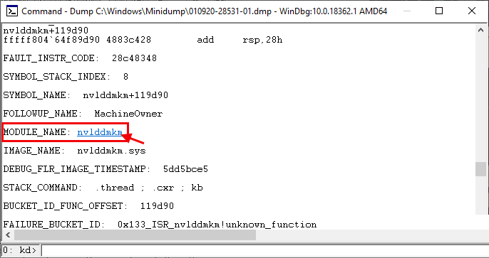 nvlddkm-module-name كيفية قراءة ملفات تفريغ الذاكرة في Windows 10