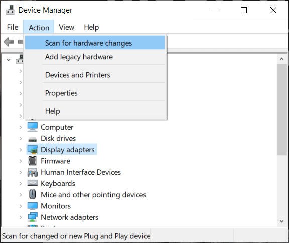 on-the-action-tab-click-on-scan-for-hardware-changes 8 طرق لإصلاح رمز الخطأ 43 على Windows 10