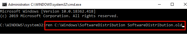 rename-Software-DIstribution إصلاح: خطأ تحديث قاعدة بيانات Windows Update في Windows 10