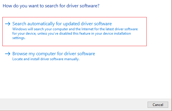 search-automatically-for-updated-driver-software إصلاح صوت الكمبيوتر منخفض للغاية على Windows 10