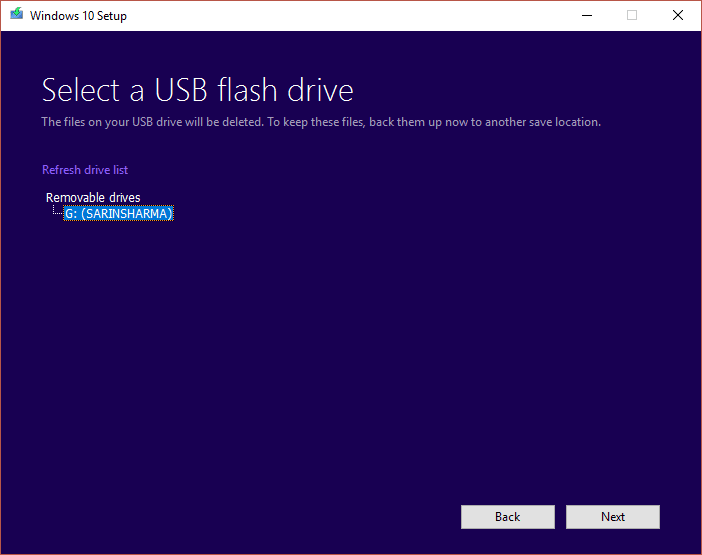 select-usb-flash-drive الإصلاح خطأ لا يوجد جهاز قابل للتشغيل على Windows 10