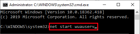 start-wuauserv إصلاح: خطأ تحديث قاعدة بيانات Windows Update في Windows 10
