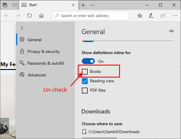 uncheck-books إصلاح: اتصال Microsoft مشبوه محظور من قبل برنامج مكافحة الفيروسات في Windows 10