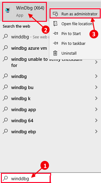 windbg-open_run-as-admin كيفية قراءة ملفات تفريغ الذاكرة في Windows 10