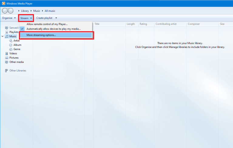 Click-on-Stream-menu-under-Windows-Media-Player-768x490-1 إصلاح Cast to Device لا يعمل في Windows 10