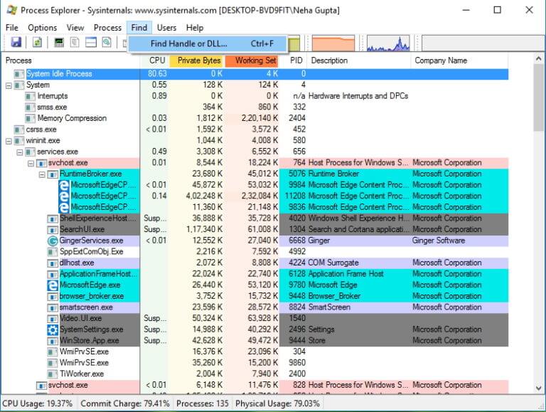 Click-on-that-and-select-Find-Handle-or-DLL.-It-will-bring-up-the-Process-Explorer-Search-mini-window.-768x579-1 6 طرق لإصلاح مشكلة إخراج جهاز تخزين USB كبير السعة