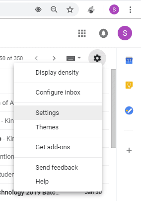 Click-on-the-gear-icon-then-select-Settings-under-Gmail كيفية حذف رسائل البريد الإلكتروني العشوائي في بريد Gmail