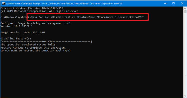 Dism-online-Disable-Feature-FeatureNameContainers-DisposableClientVM-768x404-1 تمكين أو تعطيل ميزة Windows 10 Sandbox