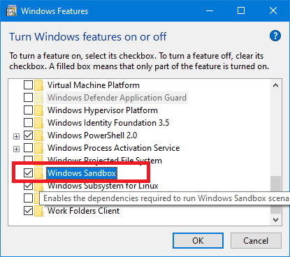تمكين أو تعطيل ميزة Windows 10 Sandbox - %categories