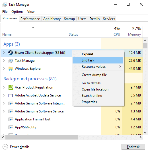 End-all-steam-related-process-in-Task-Manager 6 طرق لإصلاح مشكلة إخراج جهاز تخزين USB كبير السعة