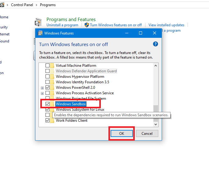 تمكين أو تعطيل ميزة Windows 10 Sandbox - %categories